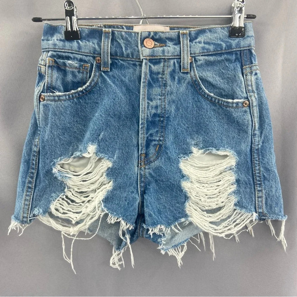 Revice Denim Jean Shorts Sz 24 Distressed Button Fly High Waist - Picture 3 of 11
